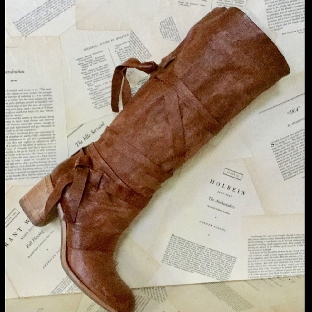 AS 98  Leather Wrap Tie Pull On Tall Heel Boots 39 - Picture 8 of 8